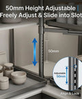 50mm adjustable height feature of 2 Tier Adjustable Lazy Susan Corner Cabinet Organizer with Soft Close Pull Out Heavy Duty Kitchen Storage Solution.