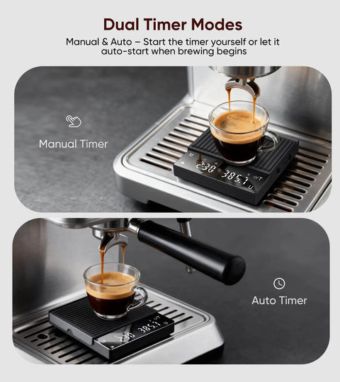 Rechargeable Coffee Scale With Timer, Mini 2kg Capacity, 0.1g Precision For Espresso And Pour Over Brews in use on coffee machine