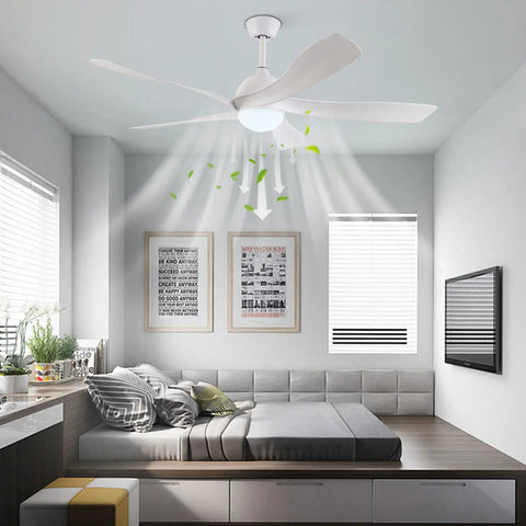 Ceiling Fan with Light Wireless Control Silent Pure Copper Motor for installed in a modern bedroom, enhancing airflow and lighting.