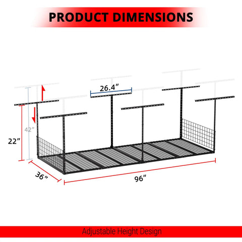 Badass Carbon Steel Overhead Garage Storage Rack Adjustable Ceiling Mount Shelf Six Hundred Pound Capacity Black Finish For Top Shelf Home Organization That Will Straight Up Streamline Your Gear Setup Without Any Stress