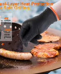 Dual Layer Heat Resistant BBQ Gloves With Nitrile And Cotton Liners 10 Mil Thick Non Slip Grip For Grilling Smoking And Handling Hot Meat Large Black Set