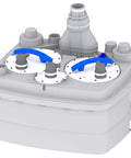 Rugged Duplex Grinder Waste Pump Unit 1 Horsepower Lift Station for commercial sites, gray housing with blue handles and connection ports.