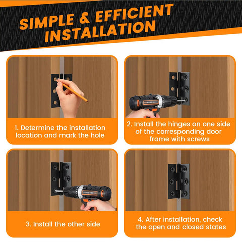 Bulletproof 12 Pack Stainless Steel Mini Folding Butt Hinges Slick Low Profile Design installation steps with tools on wood surfaces.