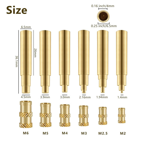 Six Piece Heat Set Insert Tool Kit With Soldering Iron Tips For Thread Inserts M2 To M6 All In One Heat Tool For 3D Printers display