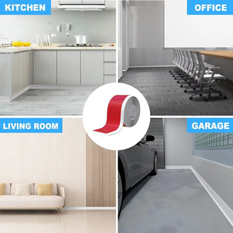 Flexible Baseboard Molding Trim 4 Inch Wide 20 Feet Long Peel And Stick Self Adhesive Vinyl in kitchen, office, living room, garage.