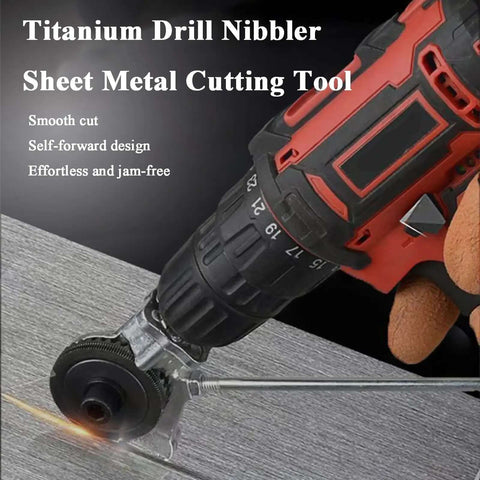 Pro Grade Sheet Metal Drill Nibbler Attachment For Electric Drills Titanium Coated Nibbler Cutter Metal Shears Attachment in use