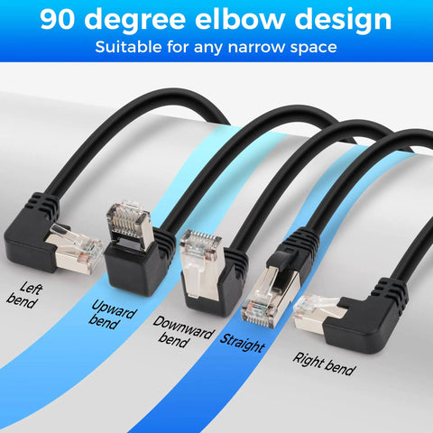 Five Pack Multi Angle Cat6 Ethernet Extension Cables With Up Down Left Right Straight Angles For A Kink Free Setup Shielded FTP RJ45