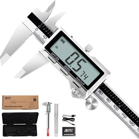 6 Inch Rechargeable Digital Caliper With Stainless Steel Vernier Micrometer, Large LCD Display, Type C Fast Charge
