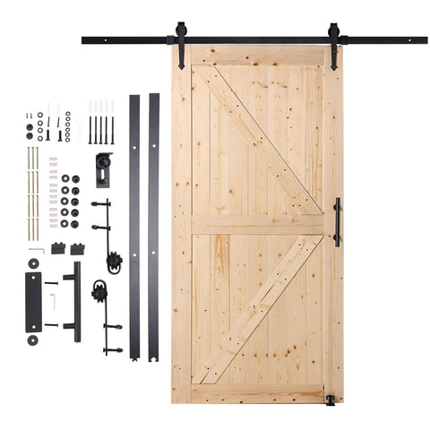 Badass 42X84 Inch Sliding Barn Door With Full 7Ft Hardware Kit And Glide Handle Solid Wood Core Panels in natural finish.