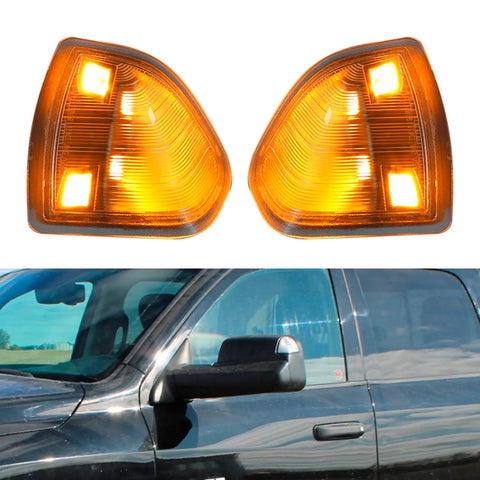 Left And Right Led Side Mirror Turn Signal Lights Replacement For 2010 To 2018 Dodge Ram 1500 2500 3500 4500 5500 With Clear Cover Lens Two Wire System 2 Pcs shown with vehicle