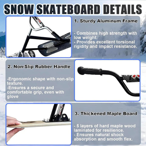 All Terrain Snow Scooter With 360-Degree Steering And 330 Lbs Load Capacity features sturdy aluminum frame and rubber handle