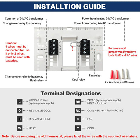 Installation guide for No Frills Digital Thermostat For Home With Large LCD Display Simple Manual Temperature Control For Single Stage Heat And 1 Cool Works With Electric Or Gas Oil Systems White Non Programmable