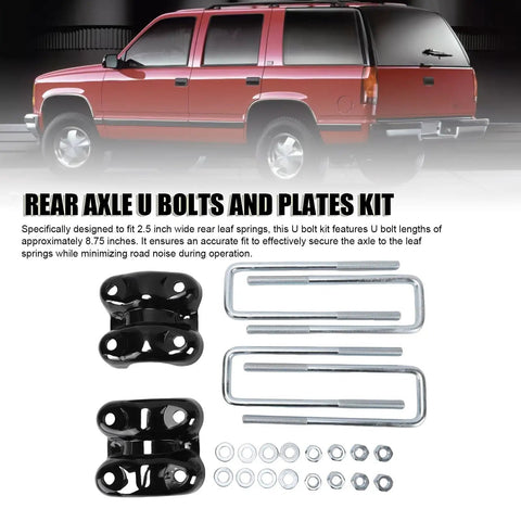 Beef Up Your Chevy With Rear Axle U Bolts And Plates Kit For 2.5 Inch Wide Leaf Springs, 8.75 Inch U Length, Replacement Hardware For C1500 K1500 1988-2000, Solid Axle Support Upgrade, black steel plates and U-bolts