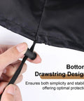 Close-up of black dustproof cover's bottom drawstring design, highlighting durable fabric for water dispensers and coolers idle use.