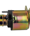 Starter Solenoid Relay For Predator 420cc Engine And Honda GX Series, side view with brass terminals and copper coil.