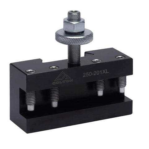 Close-up of Three Piece BXA Machinist Quick Change Wedge Tool Post Set For Lathes 10 To 15 Inch Swing All Steel Construction
