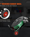 Close-up of 8-inch thickened rubber wheel on Heavy Duty Banding Strapping Cart Smooth Operator Rig for Pet PP and fiber rolls.