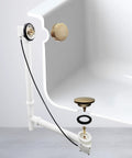 Heavy Duty 35 Inch Cable Drive Bathtub Drain Trim Kit Featuring A Rock Solid Brass Rotary Overflow Knob and Dang Smooth Pop Up Stopper.