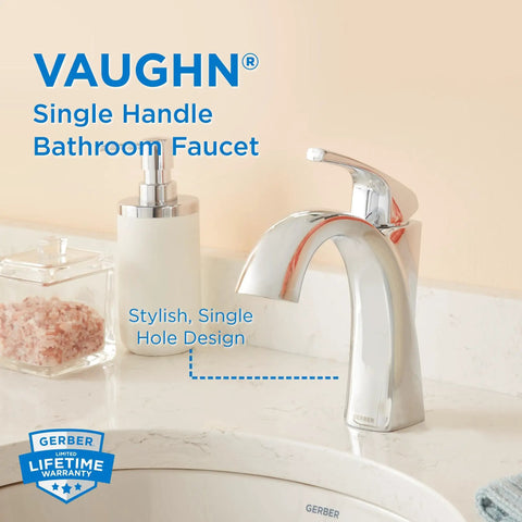 Vaughn Single Handle Lavatory Faucet Chrome Finish With All Metal Body Water Saving 1.2 GPM Flow Durable Bathroom Sink Fixture