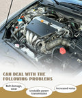 Honda Accord 2.4L engine bay with serpentine drive belt replacement focus on reducing noise, improving power transmission