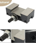 BXA Wedge Style Mini Lathe Tool Post Rack For Machines Up To 15 Inch Swing Heavy Hitter with rugged ground steel brackets.