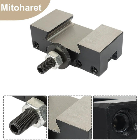 BXA Wedge Style Mini Lathe Tool Post Rack For Machines Up To 15 Inch Swing Heavy Hitter with rugged ground steel brackets.