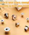 DIY Friendly 32 Piece Dowel Pin Center Point Kit For Woodworking Solid And Hollow Dowel Centers And Transfer Plugs Includes 1/4 5/16 3/8 1/2 Inch Pins 6 8 10 12 Mm For Quick Fits And Precise Alignment, eight dowel pins scattered on surface