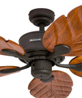 Sabal Palm 52 Inch Tropical LED Ceiling Fan With Light For Living Areas, hand-carved solid wood blades, bronze finish