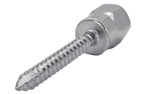 Three Eighths Inch Threaded Rod Anchor For Wood Built For Quick No Fuss Vertical Installations One Quarter Inch By Two Inch Size One Piece Design Silver Finish Fast Center Of Wood Member Anchoring Box Of One Hundred in close-up view