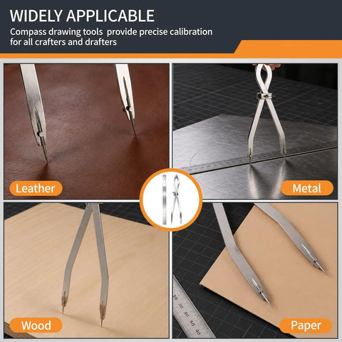 Dead Center Precision 12 Inch Radius Divider Tool And Layout Compass used on leather, metal, and paper for accurate scribing.
