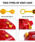 Gas Can Spout Replacement Kit 8.1 Inch Nozzle For Most Half One Five And Ten Gallon Oil Cans With Vent Cap Thick Rubber Pad Spout Cover And Base Caps For Easier Pouring And Leak Free Use, yellow vent caps on red gas can
