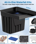 Pond Waterfall Spillway Kit With 1200GPH Pump, 10 Ft Corrugated Tubing, Filter Media, and Spillway components displayed