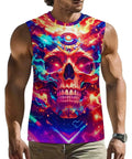Men's Big And Tall 3D Flame Skull Graphic Tank Top Sleeveless Summer Muscle Tee Dope Gym Rat Fit in vibrant colors.