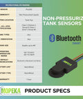Product specs for Pro200 Ultrasonic Tank Level Sensor With Bluetooth And Wired Connectivity for non-pressurized tanks.
