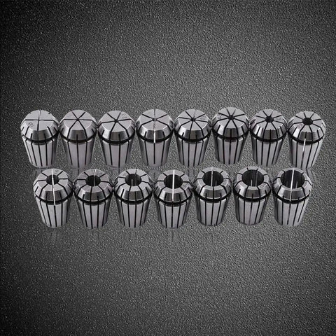 15 Piece Spring Collet Set For CNC Milling Lathe Workholding Er20 Size displayed in two rows on textured surface