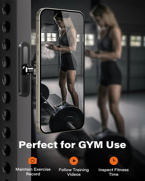 Gym Ready Magnetic Phone Holder With Alloy Base And Ball Joint Attaches To Metal Surfaces Dual Magnetic Mount for iPhone 12-17