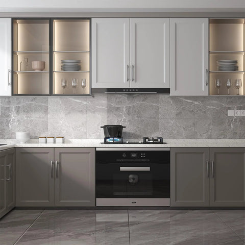 20 Pack Brushed Nickel Cabinet Pulls 5 Inch Arch Curved Drawer Handles on Kitchen Cabinets with Gray and White Design