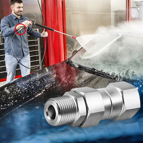 Pressure Washer Swivel Fitting Three-Eighth NPT Stainless Steel 360 Degree Kink-Free Connector High-Pressure 5000 PSI Joint For Hoses Quick And Easy Attachment Durable Steel Build For Heavy-Duty Cleaning on pressure washer hose