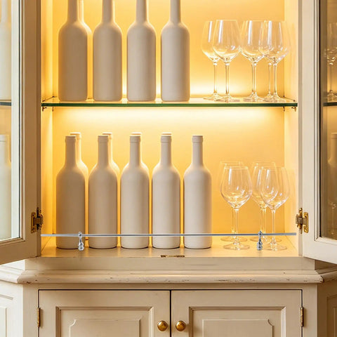 Mini Gallery Rail Set With 5mm Silver Finish Guard Rails And Glass Shelf Spindles For Wine Cabinets And Display Furniture