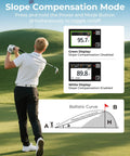 Game Changing Golf Range Finder With 2.4 Inch Color Touchscreen And Slope Detection Reads Up To 1312 Yards Fast Target Lock Easy Mode Switching Built For Sharper Shots And Lower Scores On The Course showing slope compensation mode