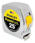 Power Return Rule Tape Measure 25 Foot Yellow With Locking Blade, Powerlock II Style, Rugged Pro Grade Steel Case