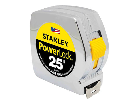 Power Return Rule Tape Measure 25 Foot Yellow With Locking Blade, Powerlock II Style, Rugged Pro Grade Steel Case