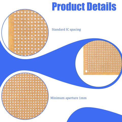 Detailed view of 10 Pack 70mm x 90mm PCB Board Prototype Kit Universal Printed Circuit Board Copper Stripboard Perfboard for electronics.