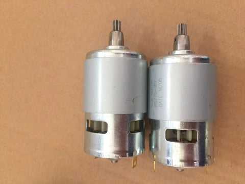 Badass 775 Brushed Micro Motor Replacement Part for Electric Wrench with 7 Tooth Gear showing two motors with silver housing.
