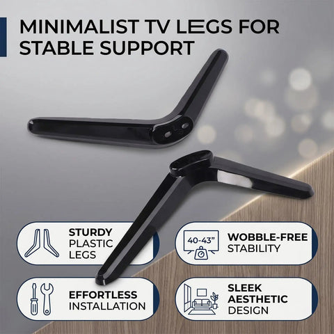 Replacement TV Stand Legs For 40 To 43 Inch Televisions, Durable Plastic Feet With Screws And Foot Pads, Secure Mounting Bracket, Black Minimalist