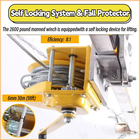 Rugged Confined Space Tripod Rescue Rig Featuring Heavy Duty Winch Choices and Dependable Fall Protection Gear for No Sweat Lifting Jobs in Deep Wells Manholes and Rooftop Sites, featuring self-locking winch and steel cable.