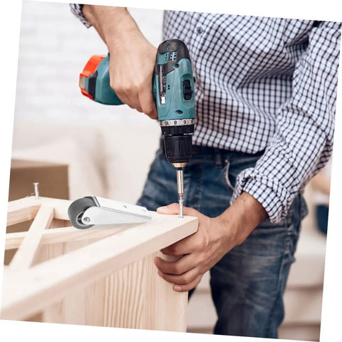 Two Pack Sliding Door Roller Wheels Heavy Duty Galvanized Nylon Casters With No Sweat Setup in use with a power drill.