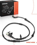 Front view of A-Premium rear brake pad wear sensor kit with black wiring and connector for Jaguar XE/XF.