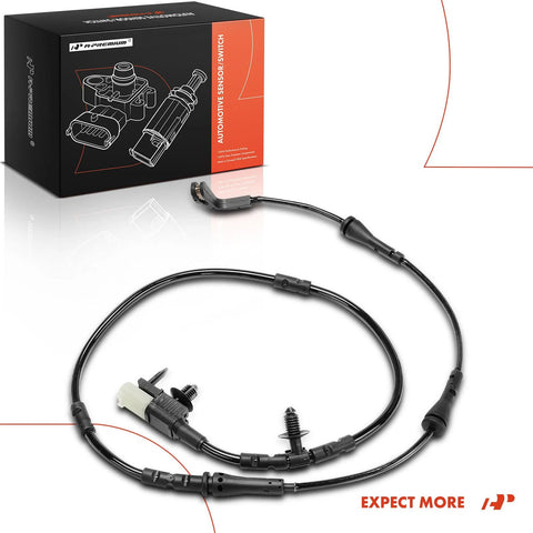 Front view of A-Premium rear brake pad wear sensor kit with black wiring and connector for Jaguar XE/XF.