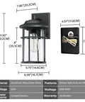 Dimensions of Modern Outdoor Wall Light With Seeded Glass Shade, Waterproof Anti Rust Black Exterior Sconce, E26 Socket.
